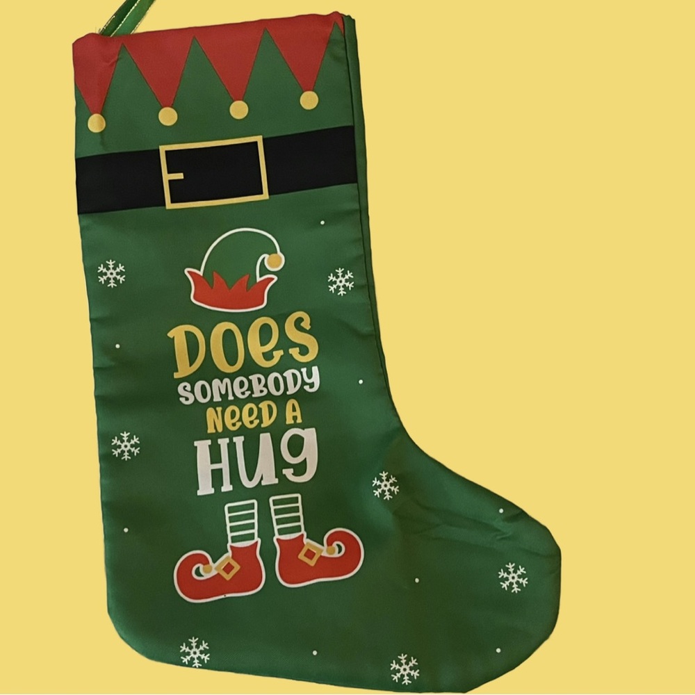 ELF Christmas Stocking ‘Does Somebody Need A Hug’ 16” x 10.5” Buddy the Elf